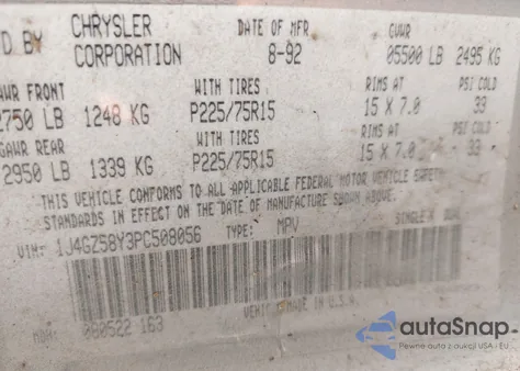 1993 Jeep Grand Cherokee Laredo from USA, damaged, VIN 1J4GZ58Y3PC508056